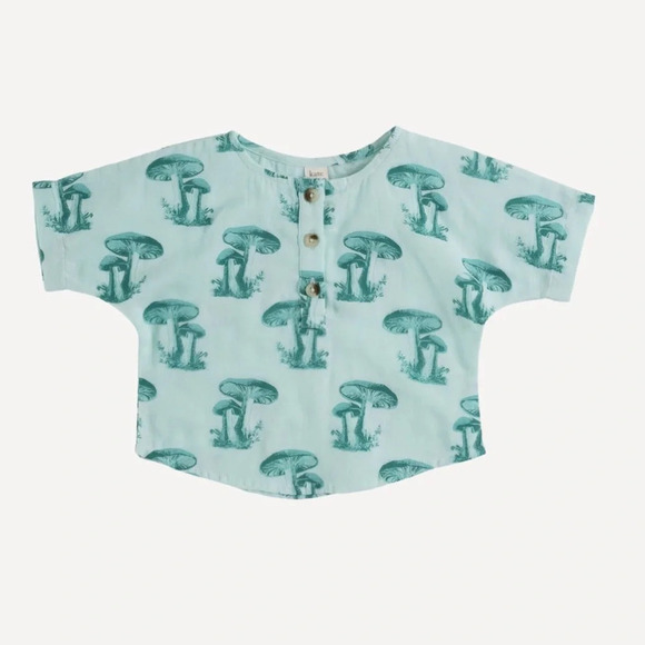Kate Quinn SHORT SLEEVE OVERSIZED BOXY HENLEY TEE, BLUE WILD MUSHROOM, 6Y, NWT - Picture 1 of 5